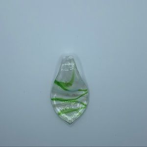 Vintage Beautiful art glass pendant Green Clear White  Teardrop Shape
